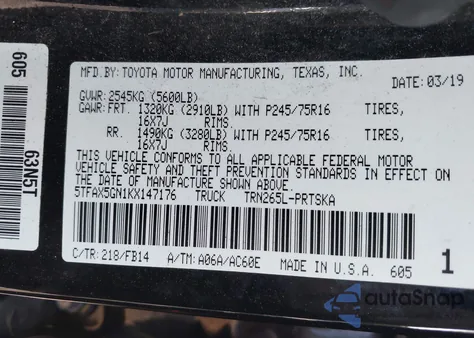 2019 Toyota Tacoma Sr z USA, uszkodzony, nr VIN 5TFAX5GN1KX147176
